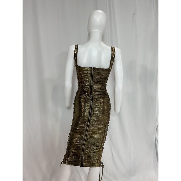 Bronx And Banco 'Mimi' Gold Gold Midi Dress Size XS - Picture 3 of 3